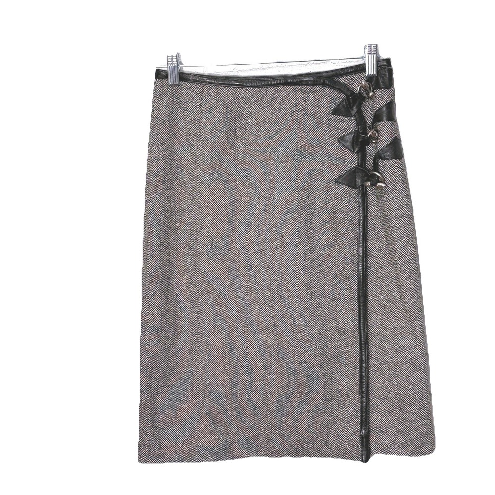 Vtg Austin Reed‎ Wool Silk Wrap Toggle Tweed Pencil Skirt 2 equestrian Academia